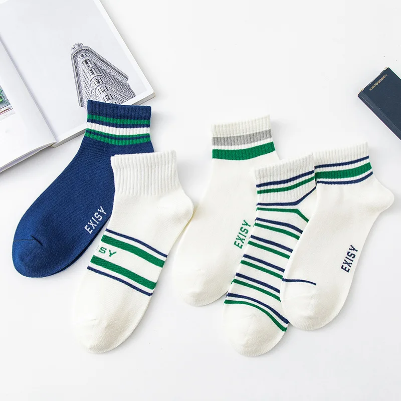 5pairs/lot Fashion Cotton Socks Men Stripe Short Socks Ankle Sport Casual Socks Man Streetwaer Calcetines Meias