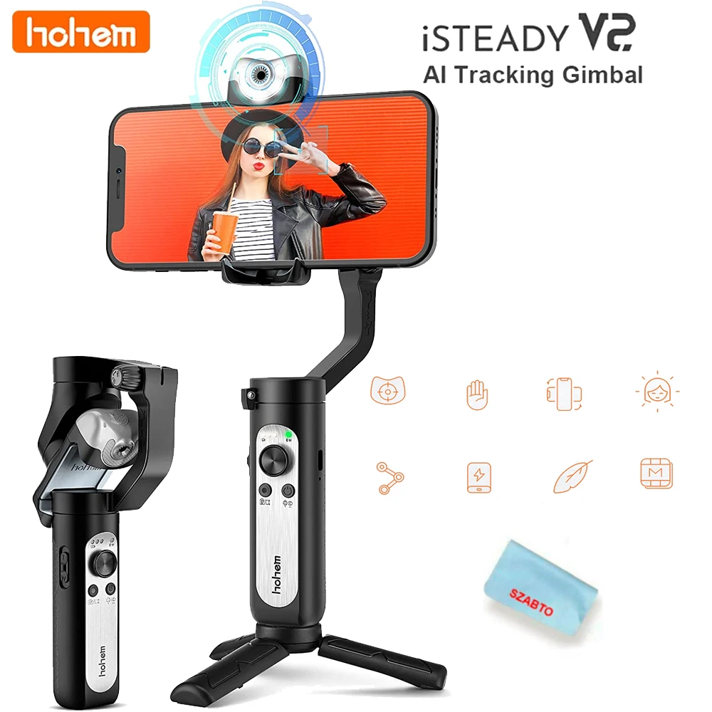 

Hohem ISteady V2 / X2 AI Smartphone Gimbal Stabilizer w/AI Visual Tracking LED Video Light Auto Inception Dolly Zoom Foldable