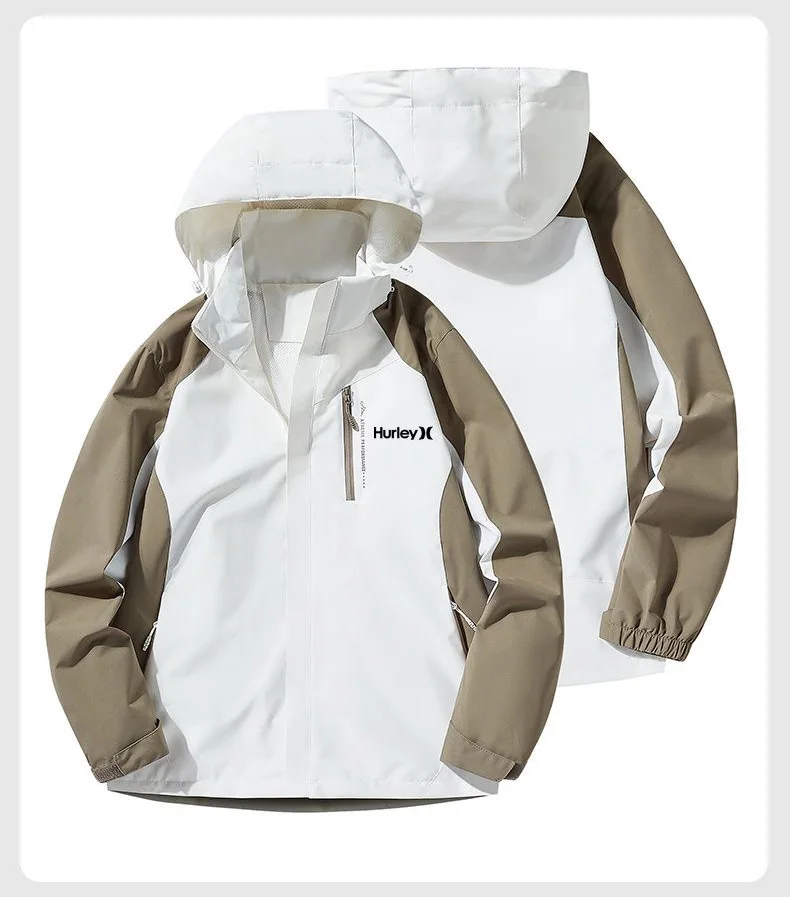 

Hurley fashion color contrast hooded windproof waterproof breathable spring and autumn all-in-one hardshell jacket