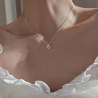 925 sterling silver necklace flash diamond geometric circle pendant female simple clavicle chain wedding jewelry gift for woman