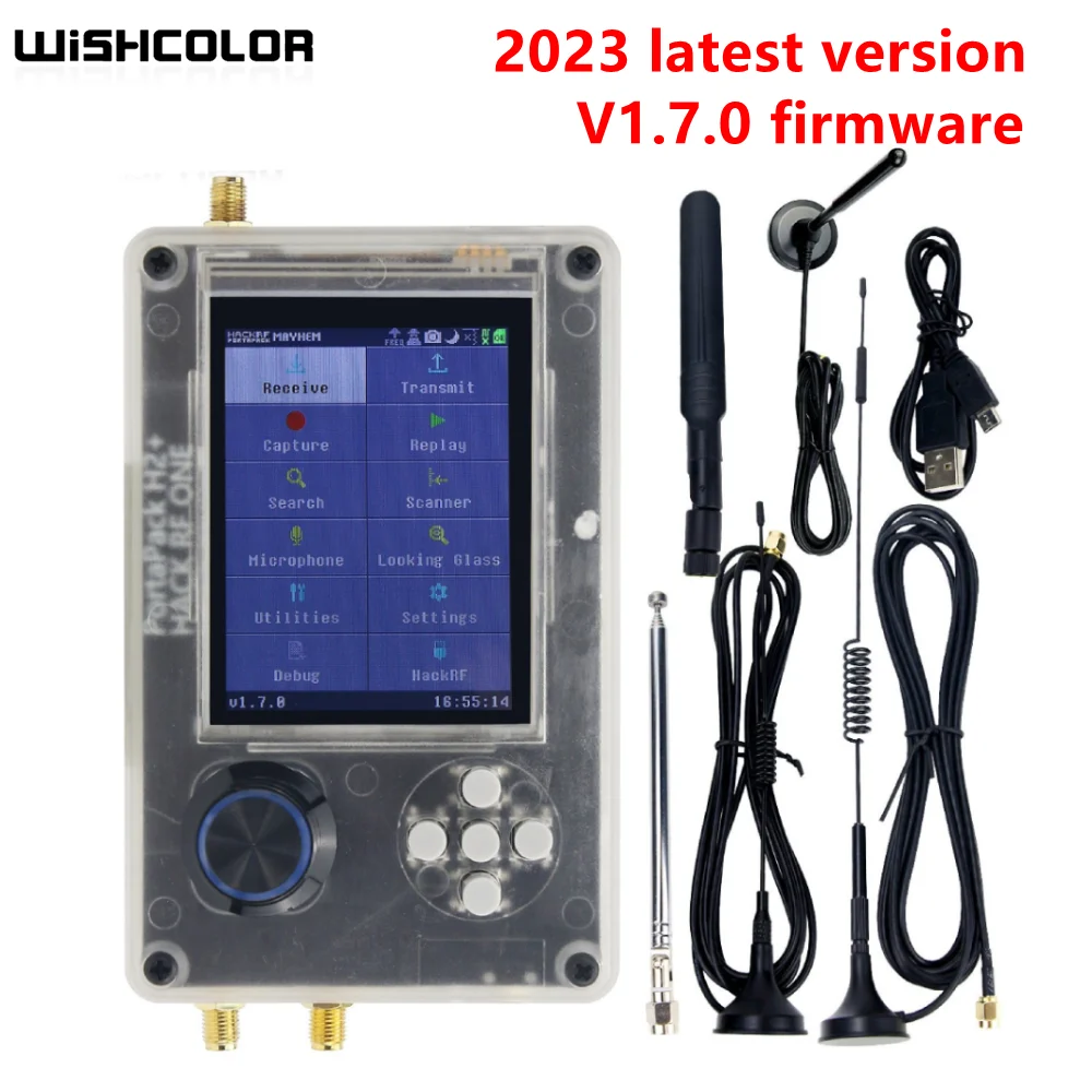 Wishcolor V1.7.0 Hackrf One R9 + Модернизированный портативный жидкокристаллический дисплей 3,2 дюйма + Пластиковый корпус + 5 антенн + USB-кабель SDR радиокомплект