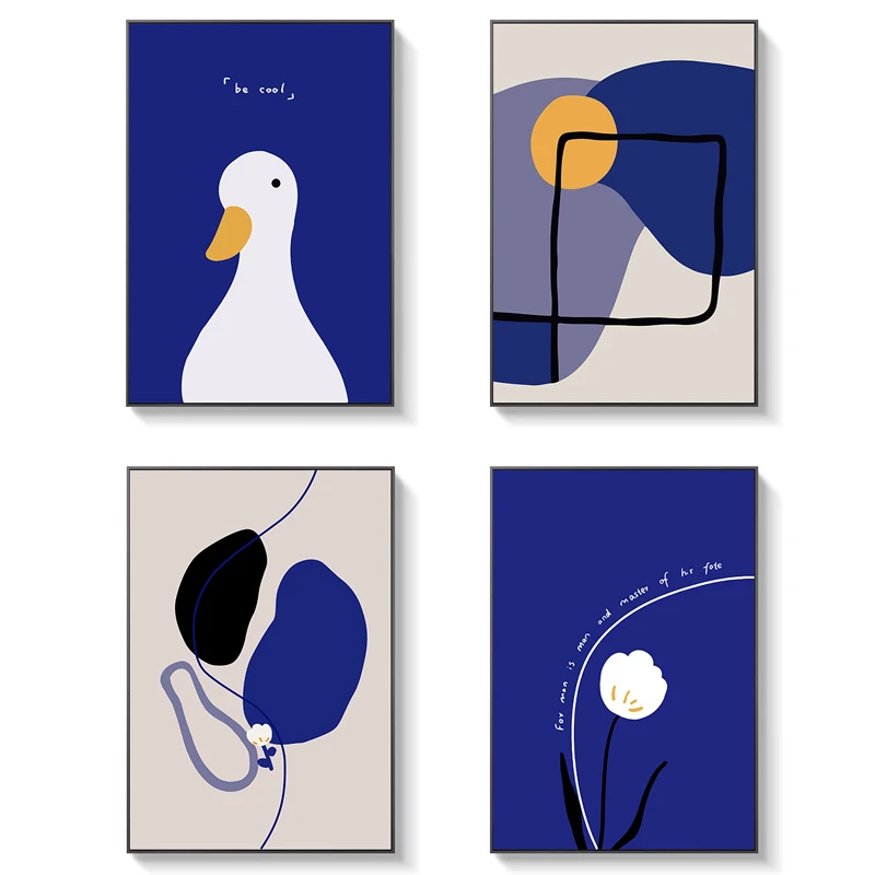 

Abstract Color Block Duck Flower Canvas Print Painting Blue Nordic Posters Wall Art Pictures for Living Room Aisle Home Decor