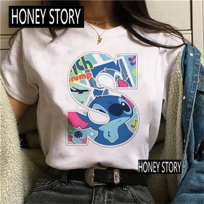 

Женские Мультяшные Топы в стиле Харадзюку, футболка унисекс, летние новые модные футболки с 26 английскими буквами, A B C D E, женская футболка с ...