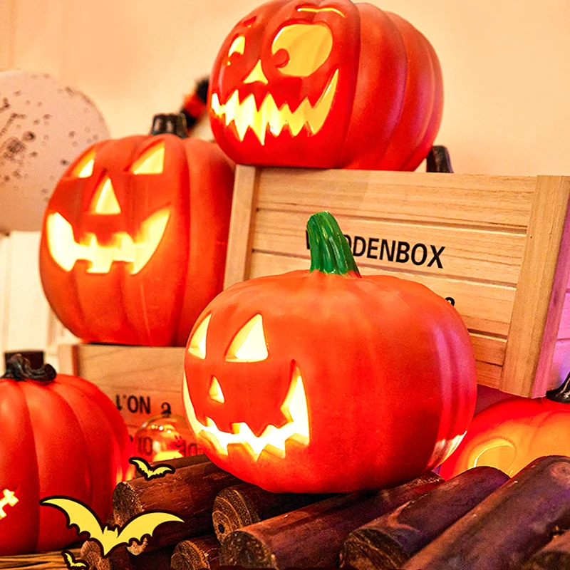 Pаспродажа 23см Хэллоуин Джек-О-Фонарь Тыква Светодиодный Свет Лампа Творческое Украшение Мигающий Призрак Фестиваль Светящийся Парк Крытый Сад Украш...