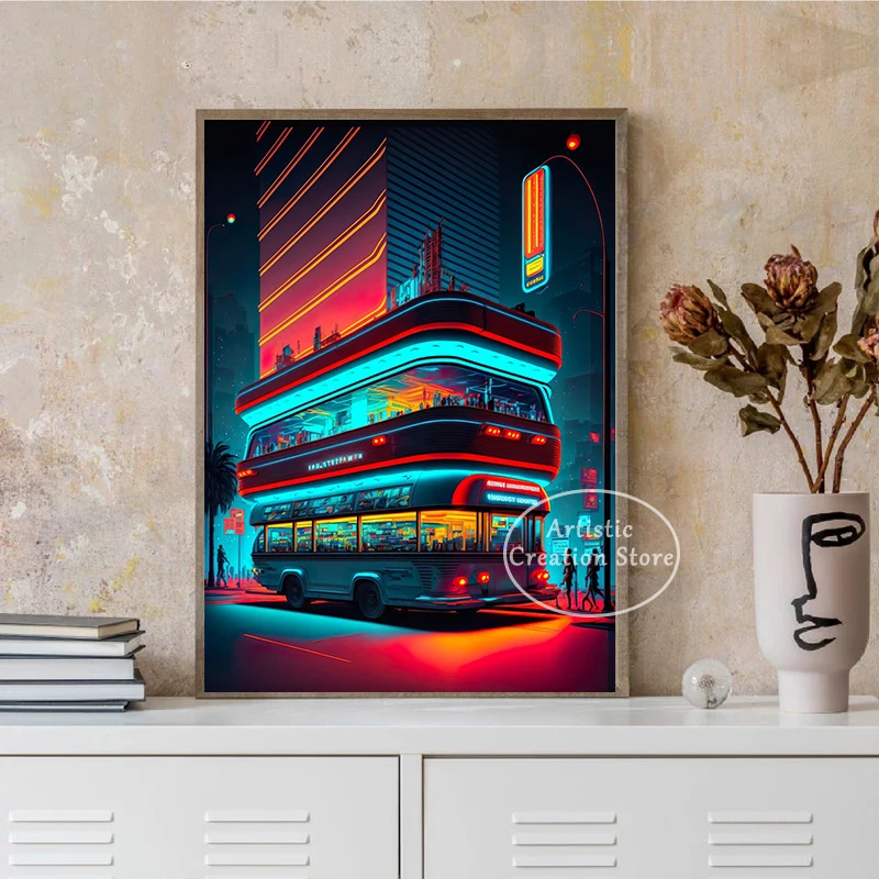 Плакат Нью-Йорк в интернете-стрит панк-город Парикмахерская ночной вид городской