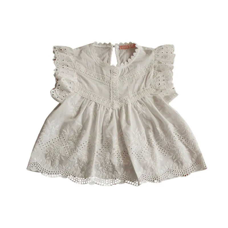 

Футболка для девочек, новинка 2023, летняя Однотонная футболка с круглым вырезом и рукавами с разрезами по бокам