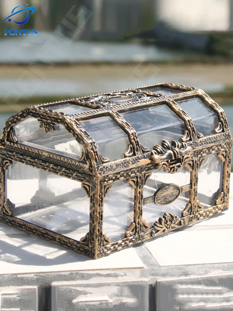 

Винтажный прозрачный ящик для хранения пиратских сокровищ безделушка для ювелирных изделий Хрустальный драгоценный камень коробка-держат...