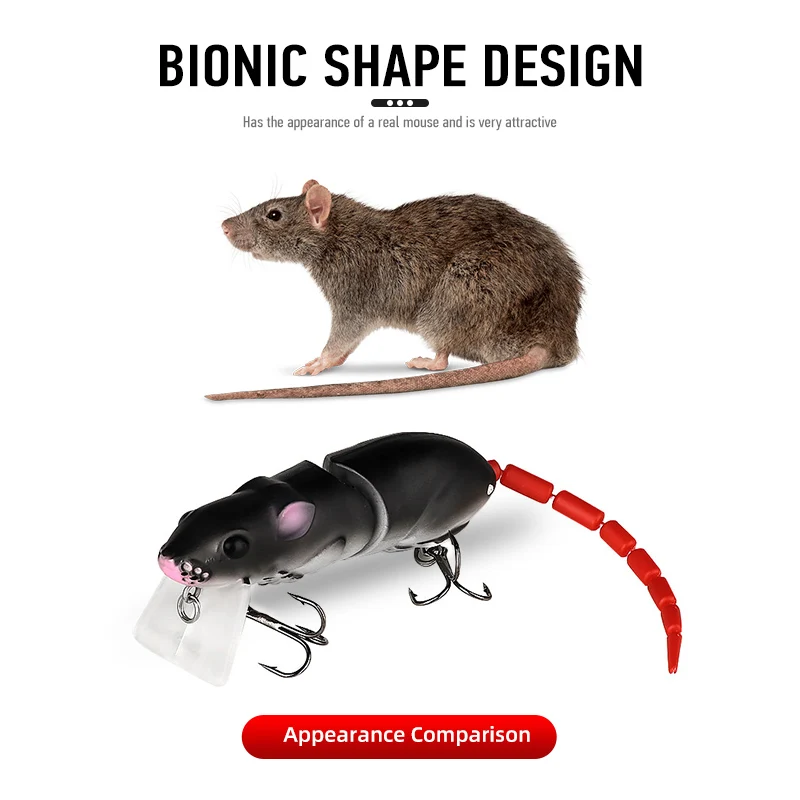 Ardea Rat Lure 15g fishing mouse Lure Hard Platic Rat Bait Jointde Crankbait Artificial Swimbait Black Pike Minnow Bass Tackle