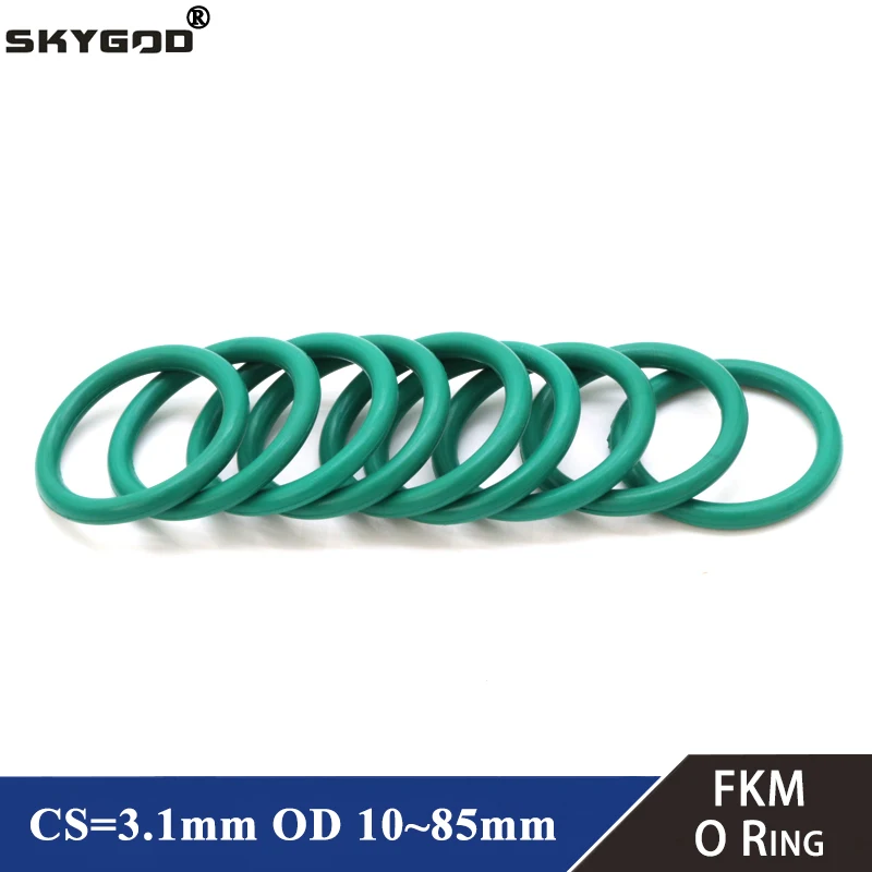 10pcs FKM O Ring CS 3.1mm OD 10 ~ 85mm Sealing Gasket Insulation Oil High Temperature Resistance Fluorine Rubber O Ring Green