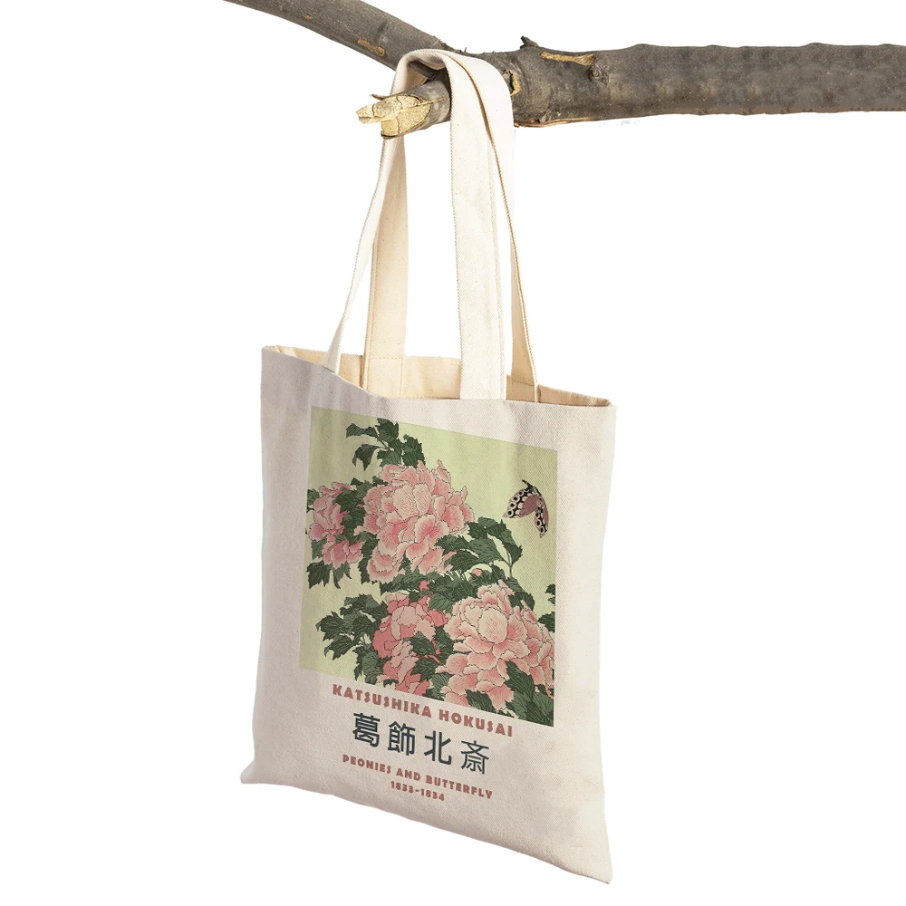 

Hokusai Ohara Koson Japan Women Shopping Bag Double Print Abstract Casual Shopper Bags Lady Canvas Tote Flower Travel Handbag