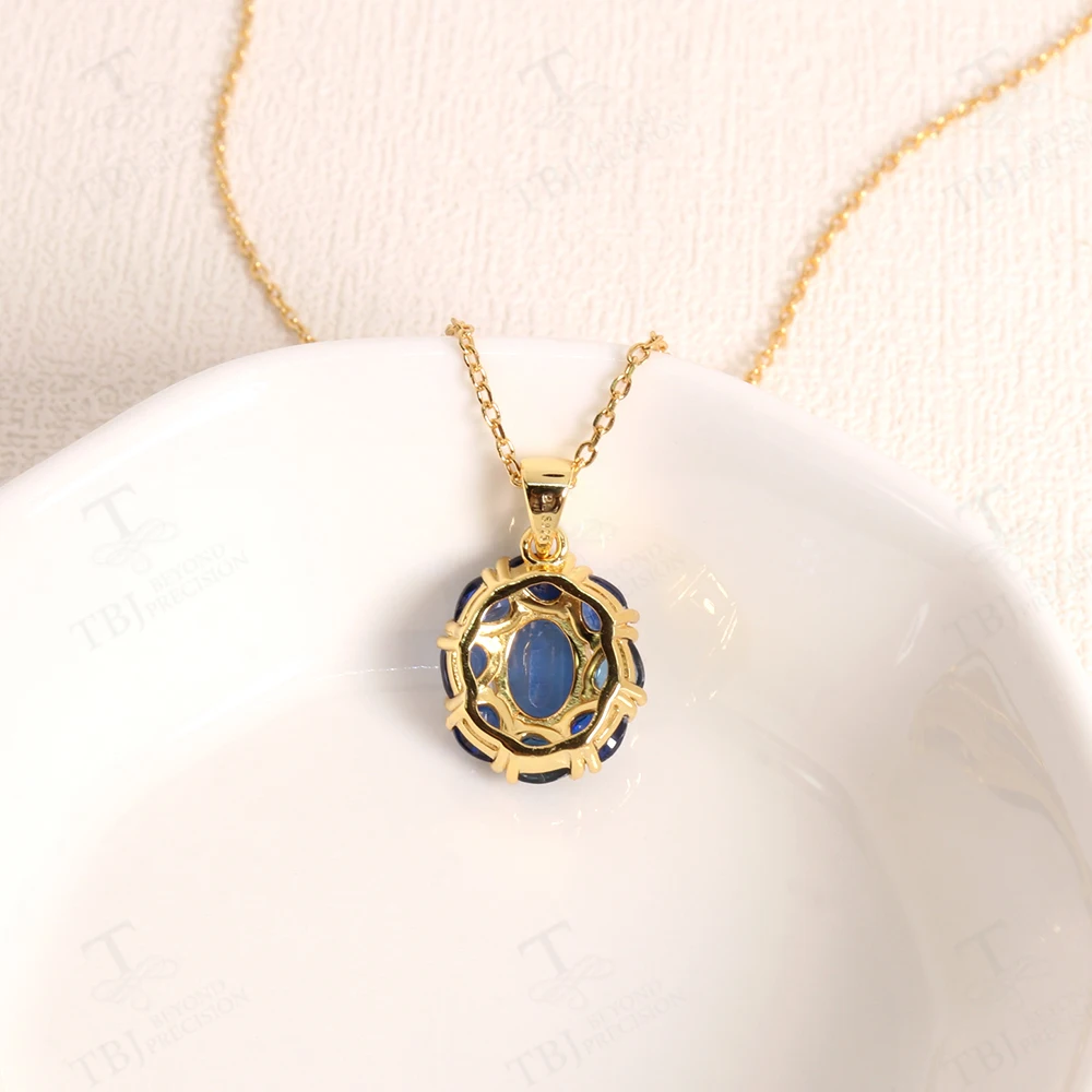 Ожерелье-подвеска из натурального синего кианита стерлингового серебра 925 пробы