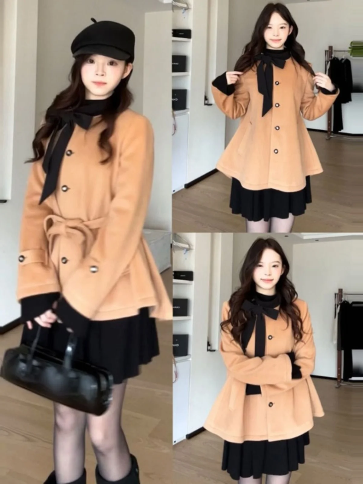 Высококачественное темпераментное пончо шерстяное пальто средней длины