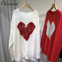 embroidery drilling high fashion sweater womens love long sleeve casual jumper female korean style loose crew neck pullovers