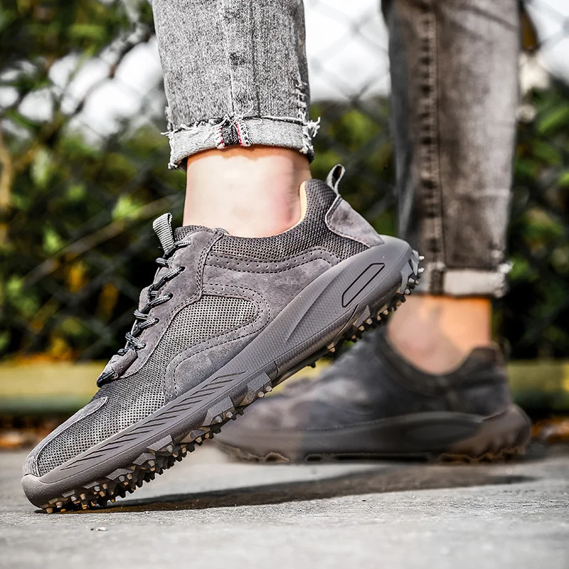 SALUDAS Genuine Leather Men Shoes Luxury Breathable Mesh Casual Shoe Outdoor Non-slip Walking Shoe Big Size Male Sneakers