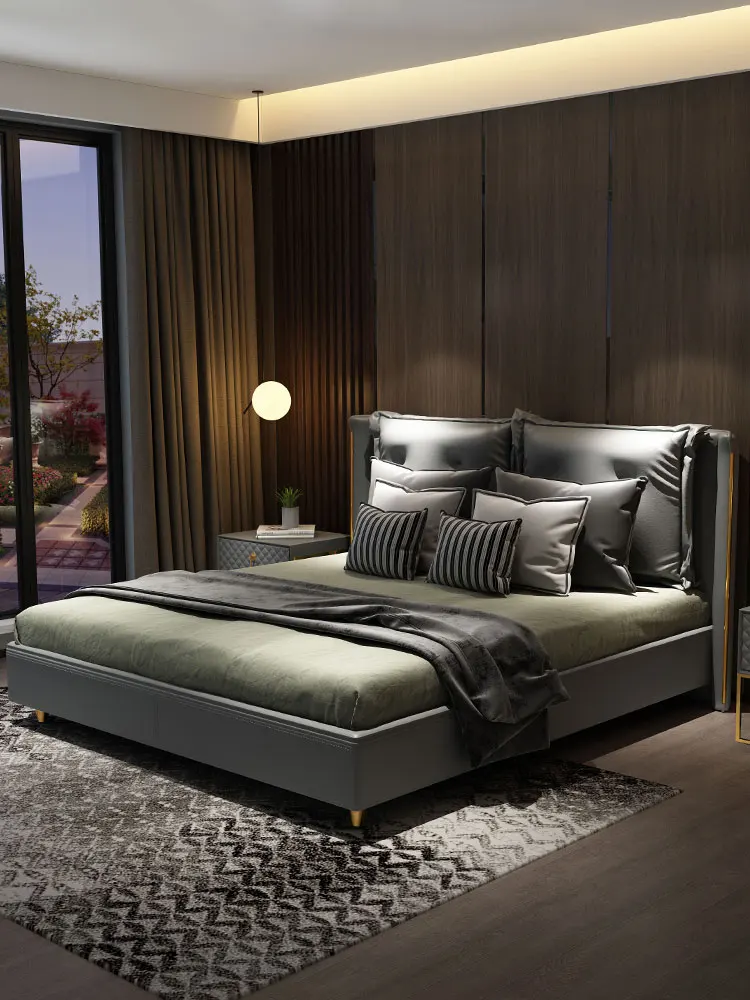 Современная Минималистичная кровать в скандинавском стиле кожаная из массива