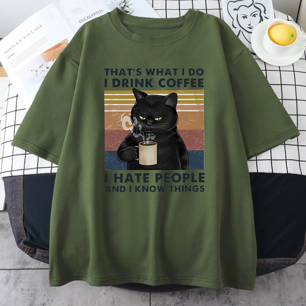 

That's What I Do I Drink Coffee Men's Tshirts Coffee Cat Print T-Shirts Fashion O-Neck Tee Shirts Simplicity Breathable Man Top