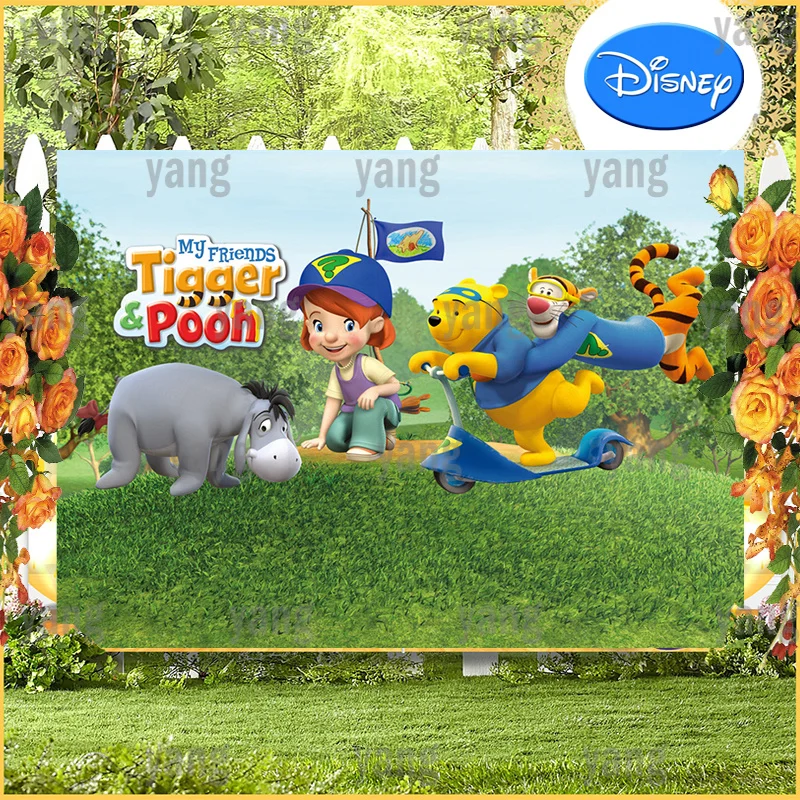 Cartoon Forest Background Birthday Lovely Disney Decoration Backdrop Party Winnie Bear Tigger Piglet Banner Custom Baby Shower