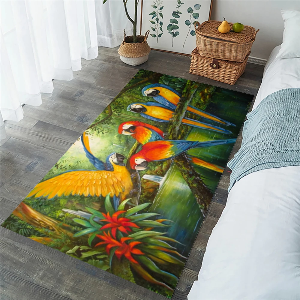

CLOOCL Macaw Flannel Floor Rugs 3D Animals Carpets for Living Room Area Rug Absorbent Non-slip Kitchen Mat Dropshipping