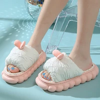 butterfly knot down cloth home slippers for women linen house slides eva non slip bedroom slippers female thick sole shoe indoor