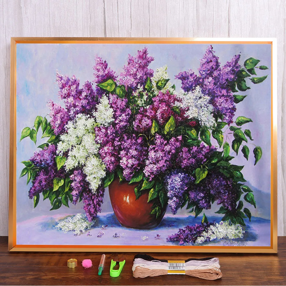 

Lilac Flower Pre-Printed 11CT Cross-Stitch DIY Embroidery Kit DMC Threads Handicraft Sewing Handiwork Hobby For Adults Decor