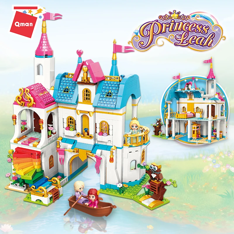

girl friends Building Blocks Enlighten Girl Princess Leah Lake Heart Rainbow Castle DIY Bricks toys Christmas birthday Gifts