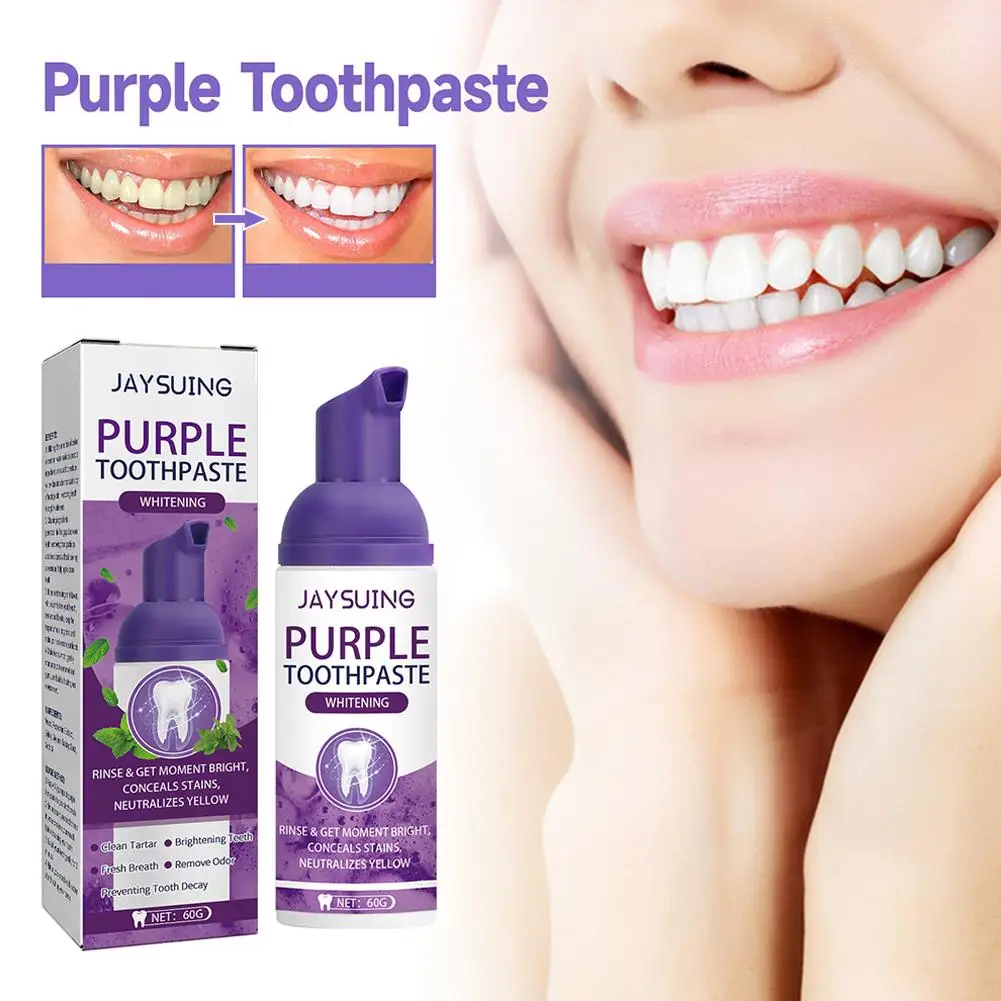 

60g Purple Toothpaste Whitening Brightening Corrector Yellow Oral Removing Stains Teeth Tooth Cleaning Health W7H0