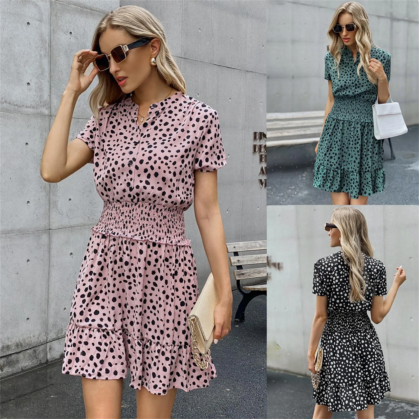 

Women's Summer Casual V-Neck Suspender Polka Dot Printing Loose Backless Plain A-Line Tunic Dress Summer Dress Woman 2023 Tren