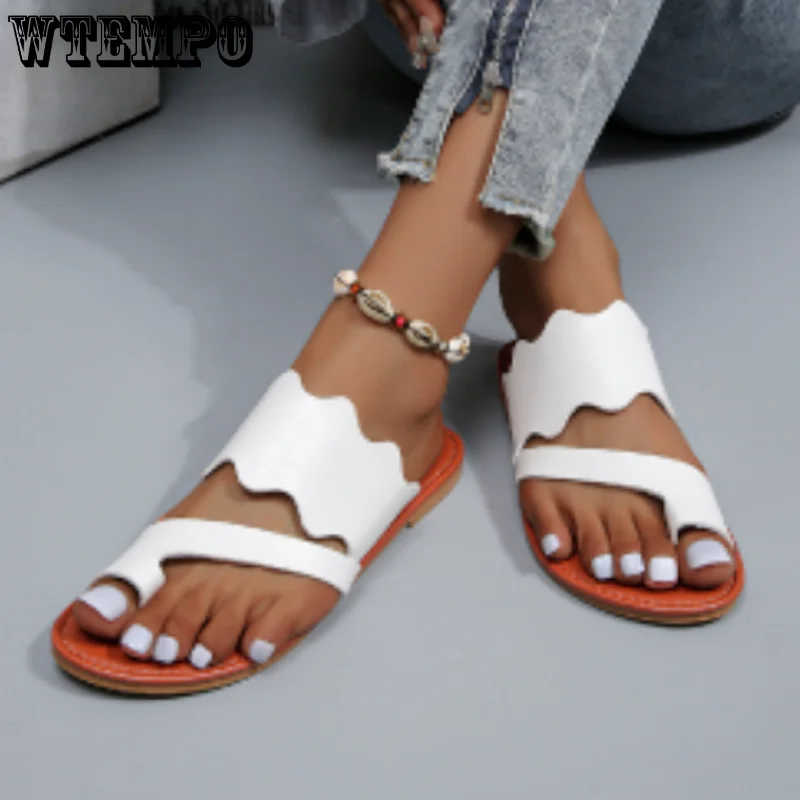 WTEMPO Ladies Shoes Summer Roman Solid Color Hot Sale Set of Toes Female Casual Beach Flip Flops Flat Women Slipper Dropshipping