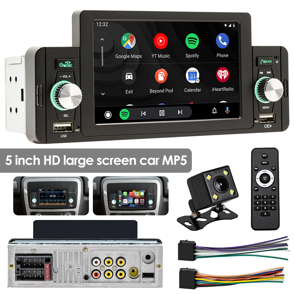 

Мультимедийная магнитола 1 Din, мультимедийный проигрыватель для автомобиля 5 дюймов, многофункциональный автомобильный стерео проигрывате...