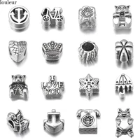 10pcslot antique silver color anchor bear crown heart big hole spacer beads for jewelry making diy bracelets charm beads