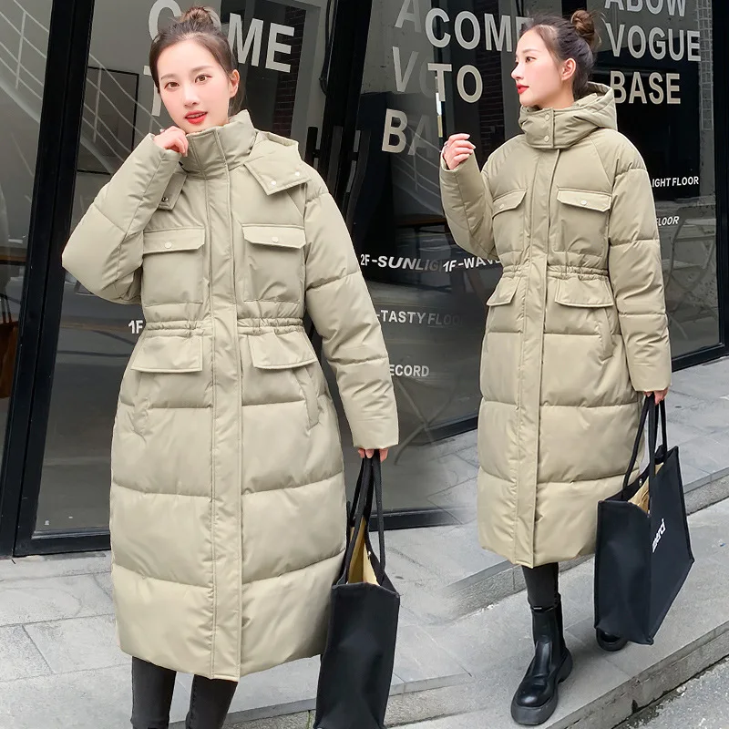 

Хлопковая одежда средней длины с капюшоном в европейском и американском стиле Женская Новинка Зима 2022 модная длинная теплая куртка в Корей...