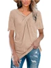 Womens Short Sleeve V Neck Solid T Shirt Tops for Summer 3