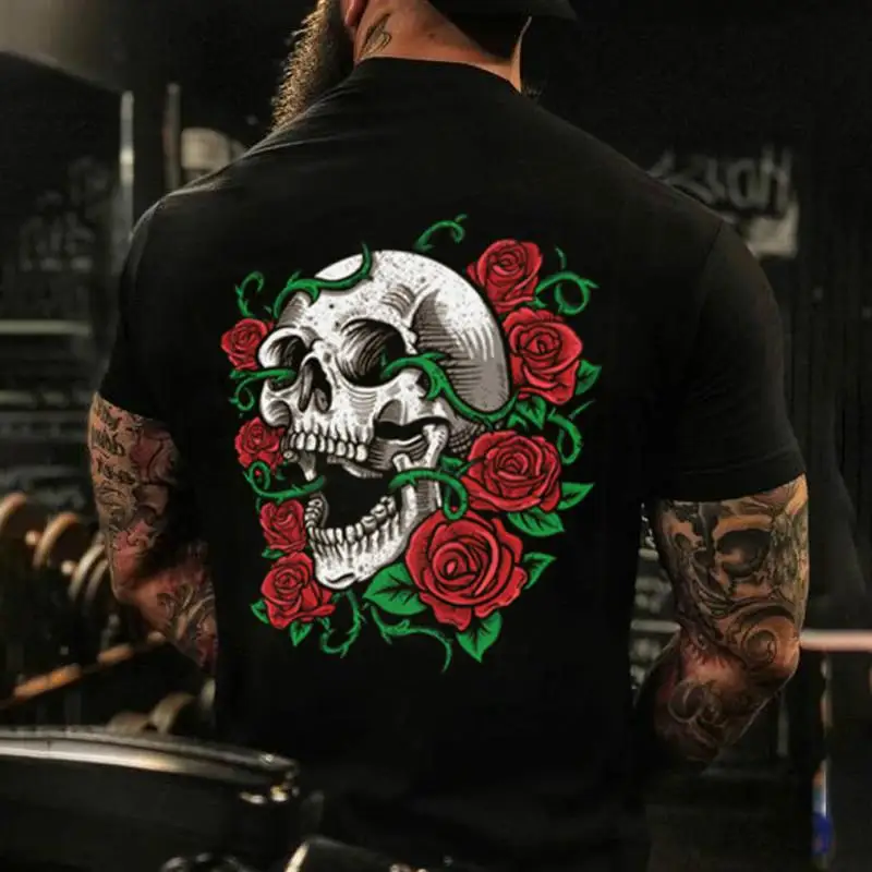 

Men's T-shirt 3D Skull Rose Print Short Sleeve T-shirt Summer Hip Hop Style Printed Shirt Fashion and Comfortable Plus Size