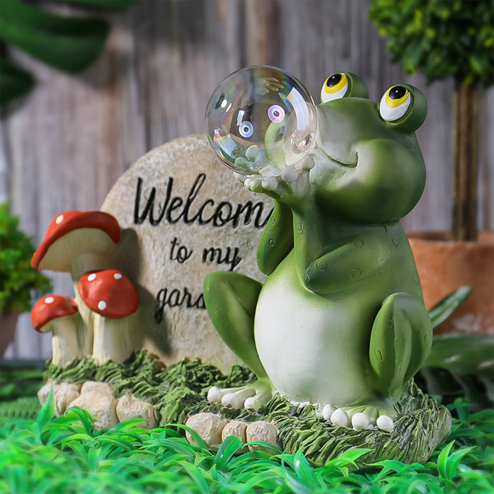 

Frog Garden Solar Light Creative Garden Lamp Ornaments Resin Frogs Statue Blowing Bubbles Welcome Sign Outdoor Indoor Decoration