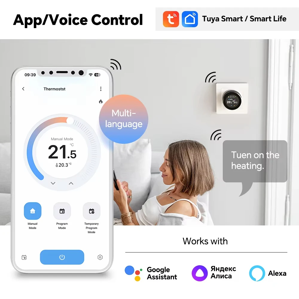 Фото Умный термостат RKHK Tuya Smart Knob для электрического/водяного и газового отопления, Wi-Fi контроллер температуры с поддержкой Alexa и Google №2