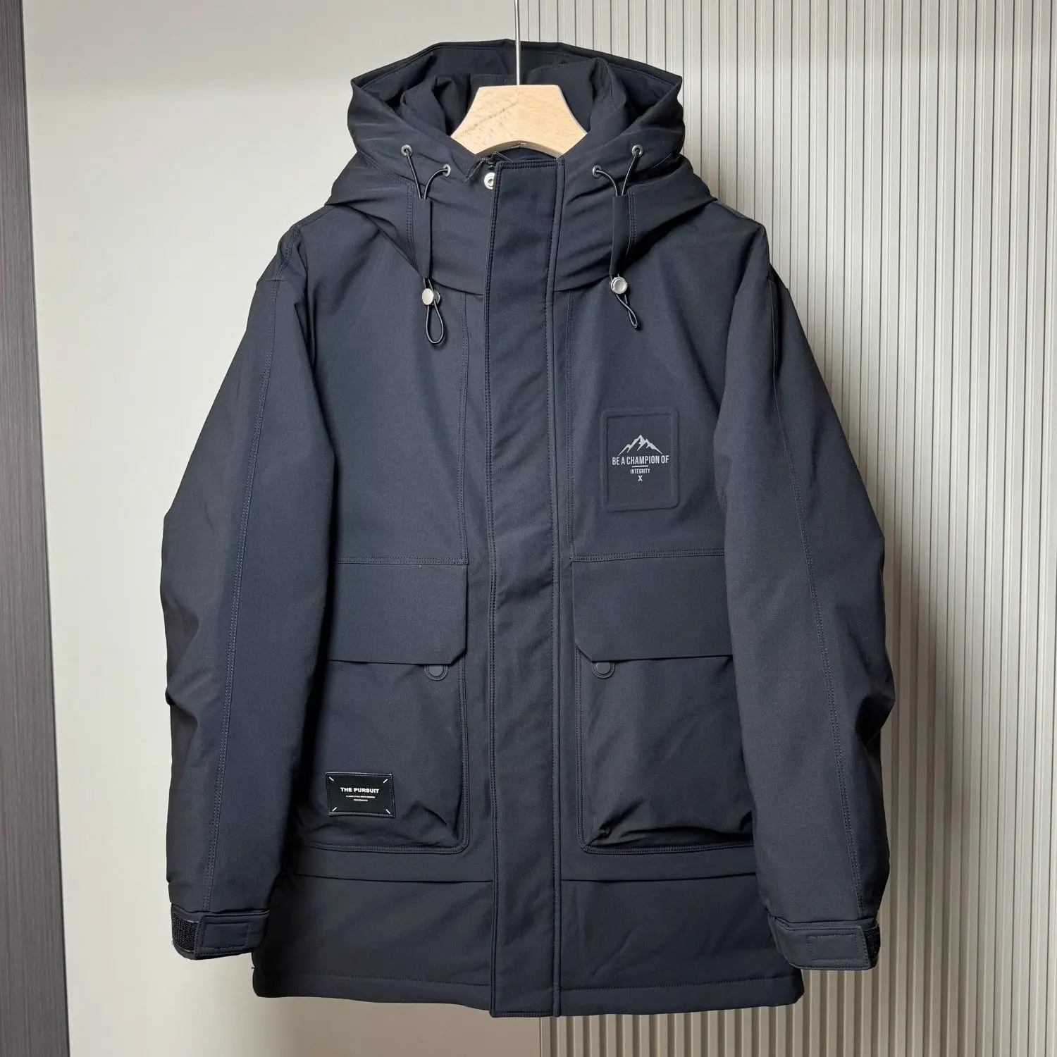 Mid-Length Hood Down jacket Men's Winter Cargo Fashion Brand Thickened Jacket Casual Cold-Resistant White Duck Down Top Clothes