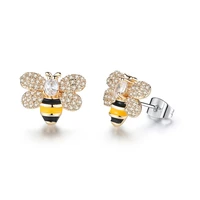 tkj personality fashion sweet temperament color glaze drip oil inlaid diamond bee earrings european and american fairy earrings