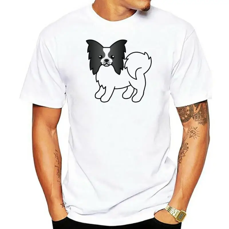 

Men Short sleeve tshirt Black And White Papillon Dog Cute Cartoon Illustration Papillon T Shirt Women t-shirt