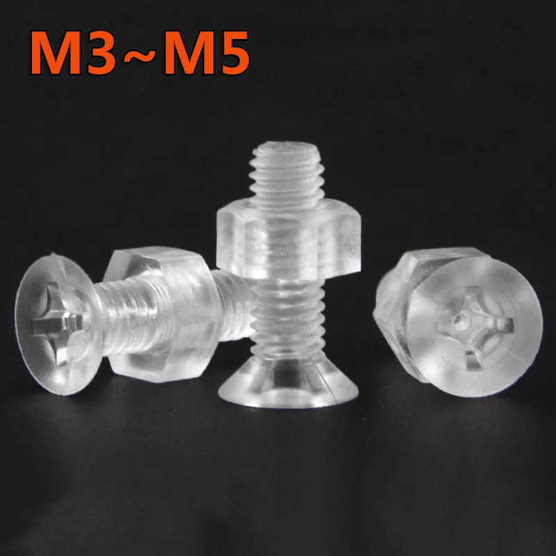 

25sets M3 M4 M5 Acrylic Clear Transparent Plastic Nylon Screw Countersunk Flat Head Phillips Cross Head Screw Bolt with Hex Nut