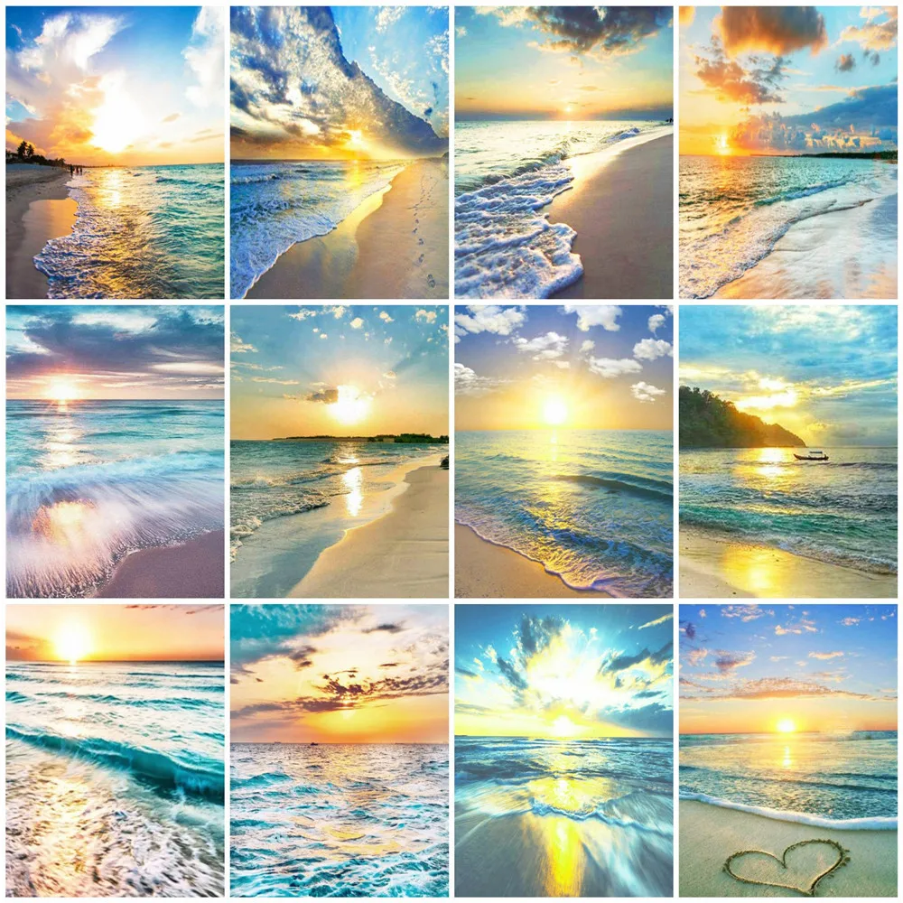 

HUACAN Picture By Number Seaside Scenery Drawing On Canvas HandPainted Art Gift DIY Beach Sunset Landscape Kits Home Decoration