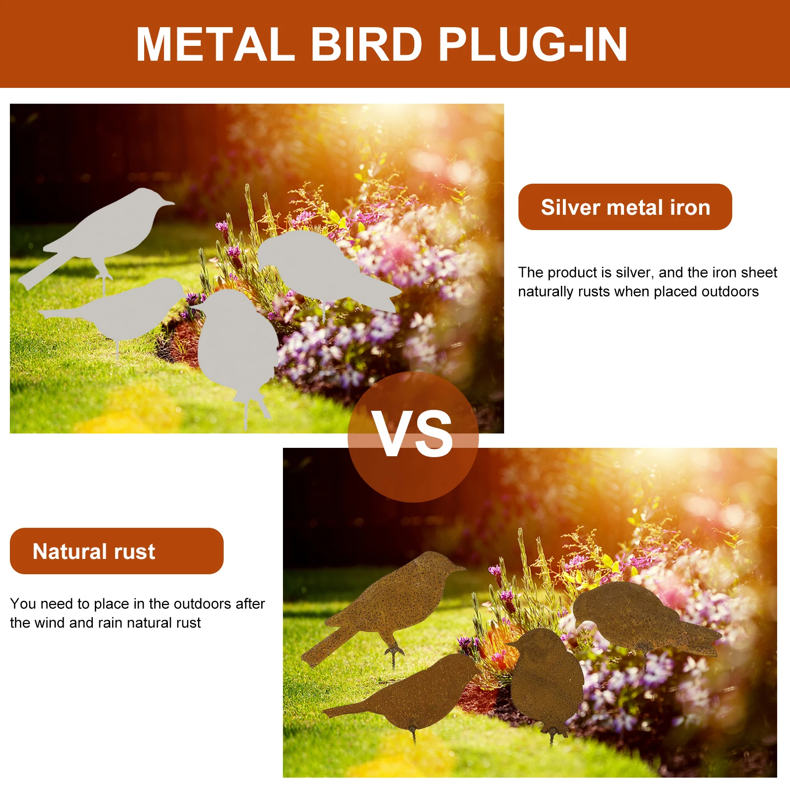 Металлический садовый искусственный силуэт с птицами и ржавым патином