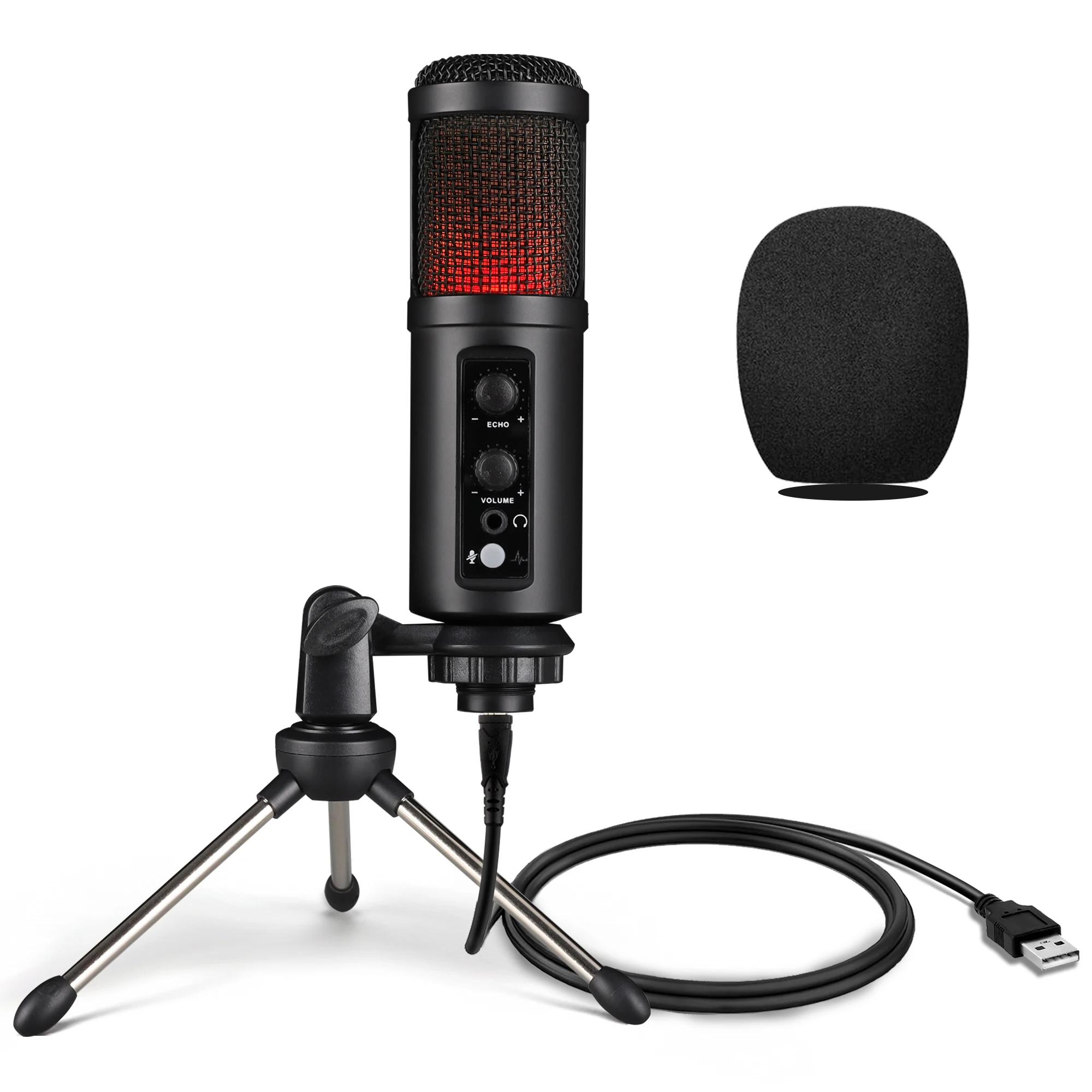 USB Condenser Recording Microphone for PC Laptop Recording Streaming Gaming Singing, Echo Controlled Desktop Mic 850RGB