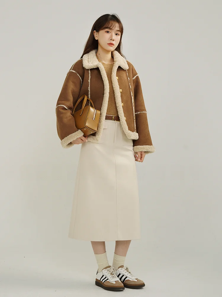 Женская зимняя куртка из шерсти ягненка с мехом кролика