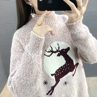 sweater autumn winter christmas elk knitted sweater women mink thick warm women white loose knitted pullovers female tops 2021