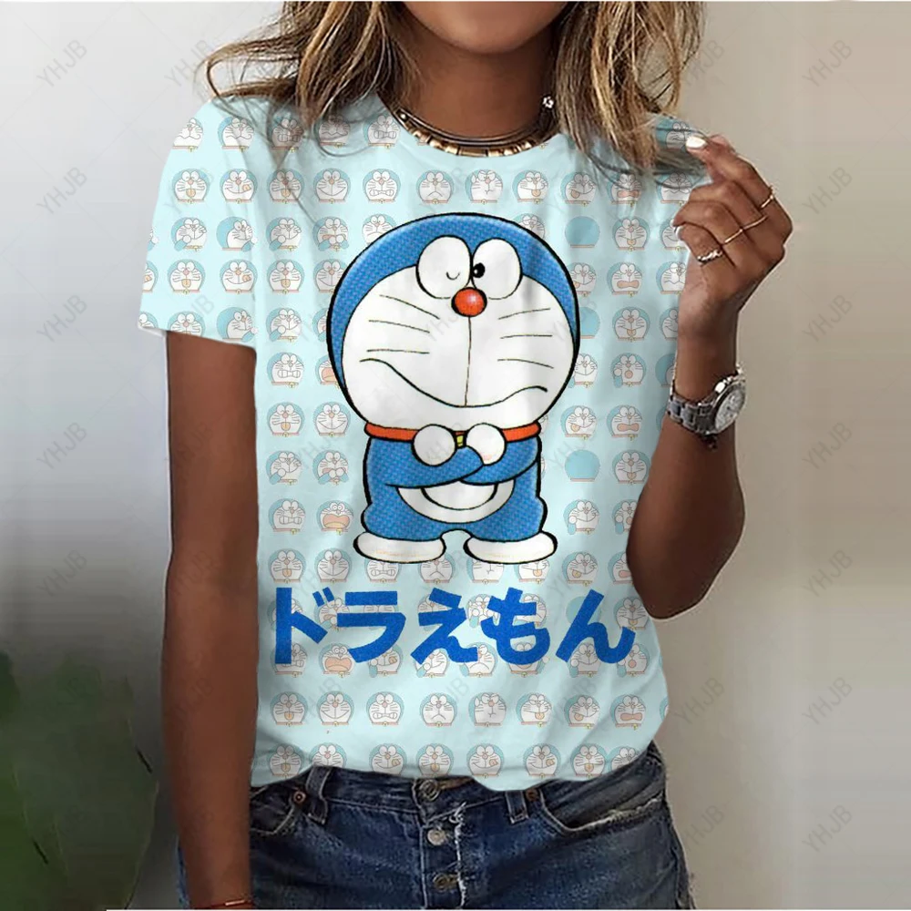 

Летняя одежда Doraemon Kawaii Аниме Топ с коротким рукавом эстетичная Роскошная смешная футболка футболки Y2k модная гранж Yk2 уличная одежда