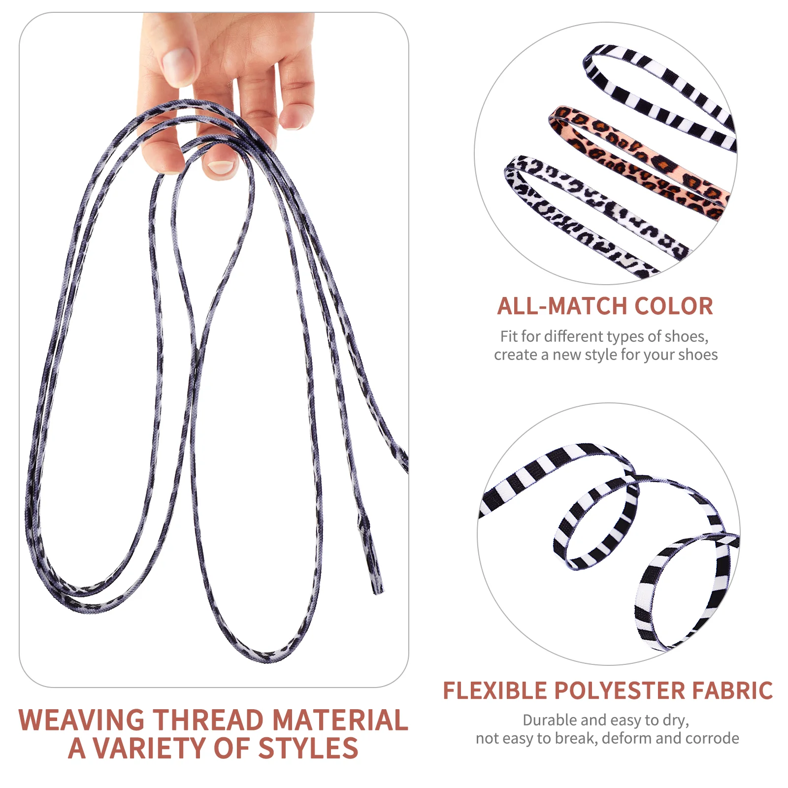 Shoelace Boot Laces Elastic Shoestring Animal Pattern Shoelaces Sports Stretchy Black Sneakers Flexible Leopard