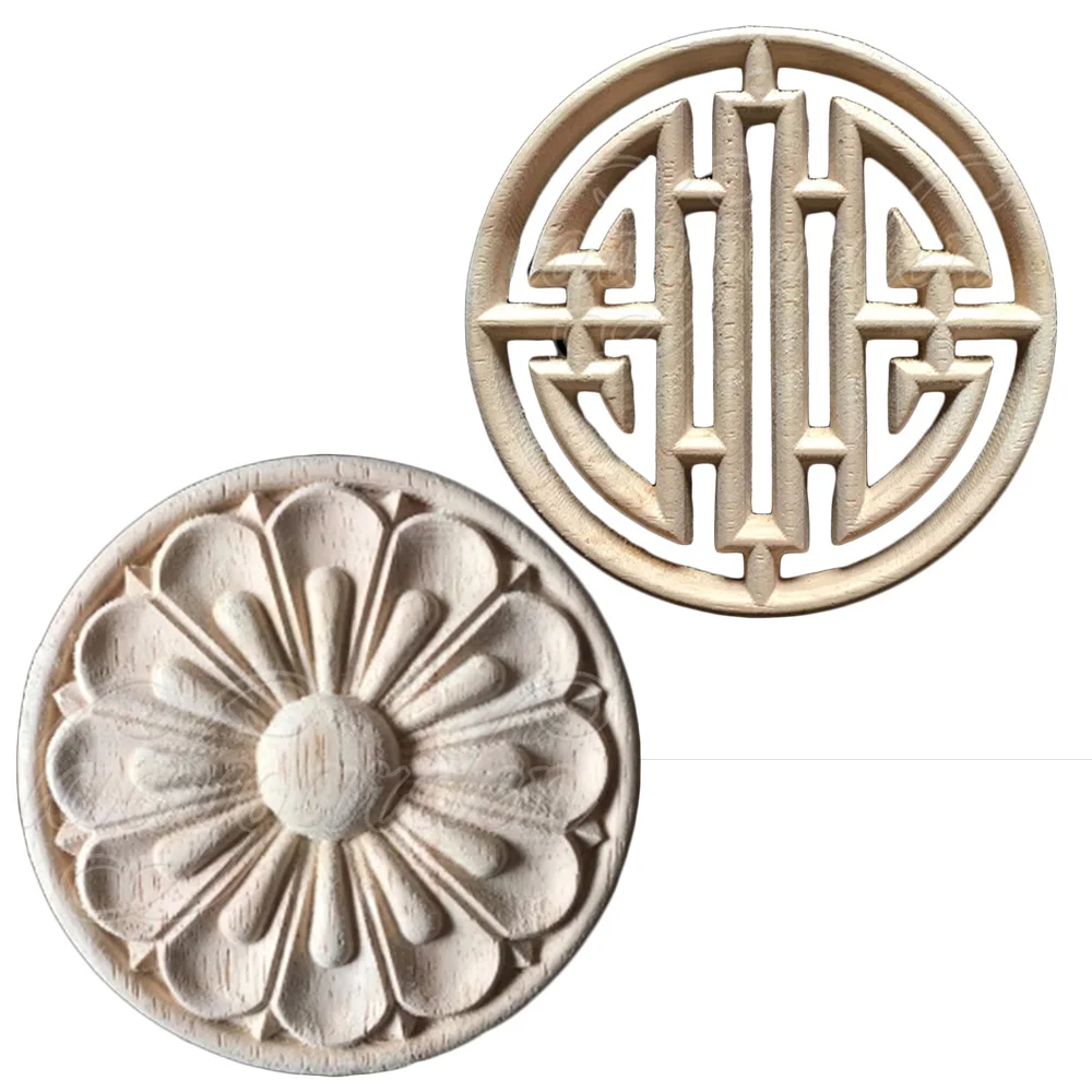

24CM Unpainted Wood Carved Corner Onlay Applique Frame Furniture Carved Applique Window Decor Miniatures Wooden Figurines