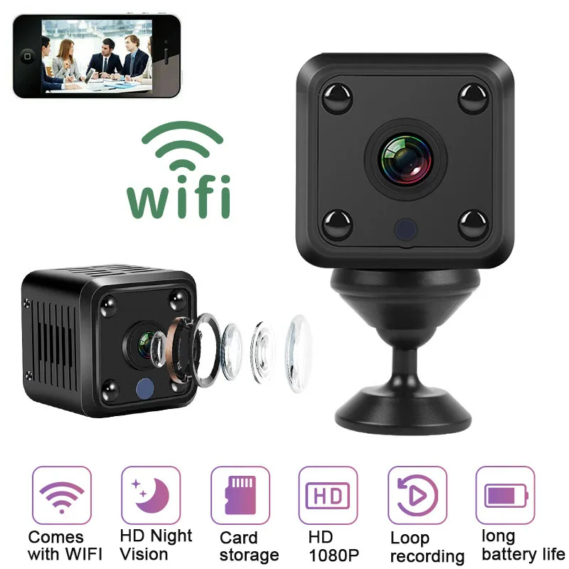Minicámara WiFi con visión nocturna automática, conexión remota de proximidad, videocámara Ultra clara para el Hogar y Negocios, DV Q18S