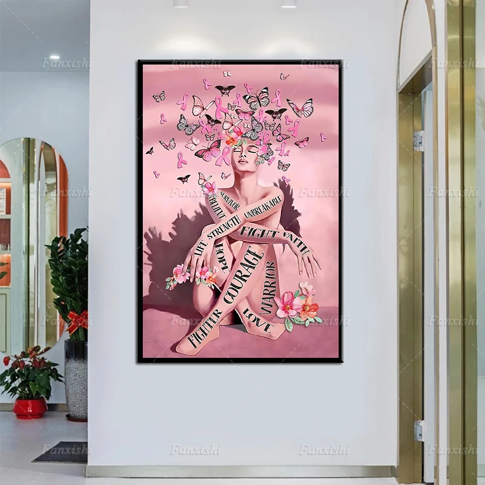 Домашний декор холст картина печать рак груди Бабочка девушка сила и выживание