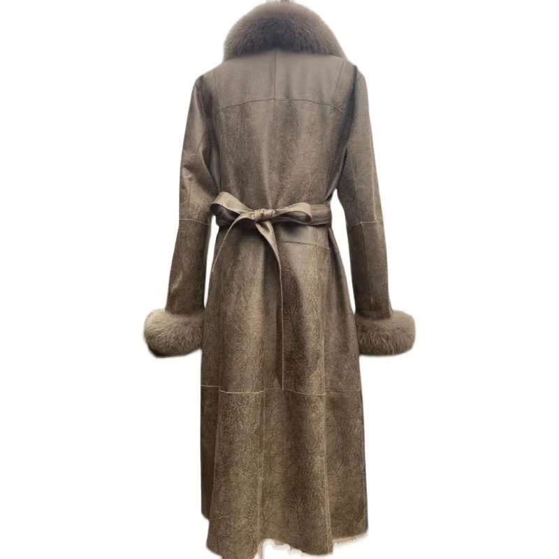 New Winter Women Real Fur Coat With Fox Fur Collar Genuine Rabbit Skin Natural Fur Jacket Thick Warm Outerwear X-long Streetwear